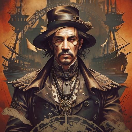 River Thames Boat in Steampunk Ink Painting