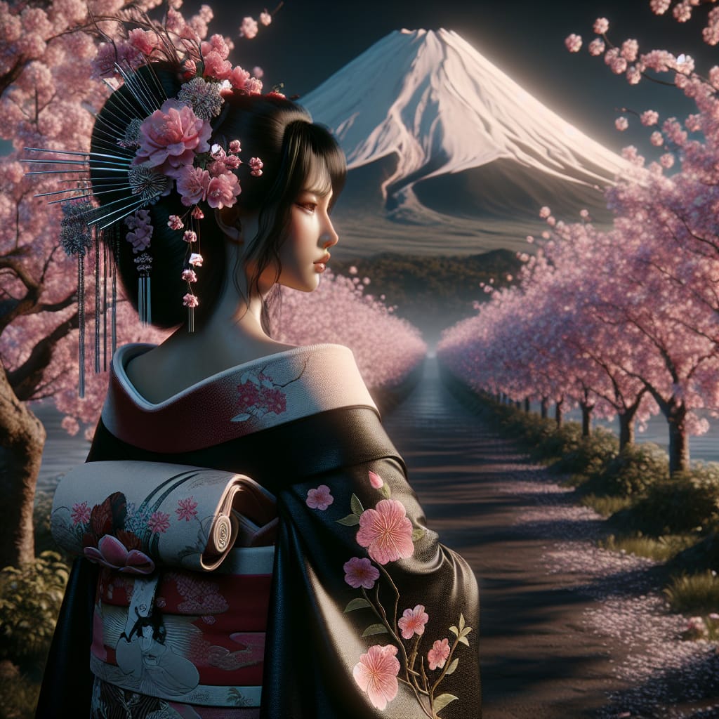 Edo Period Goddess of Cherry Blossoms Ascends Mount Fuji