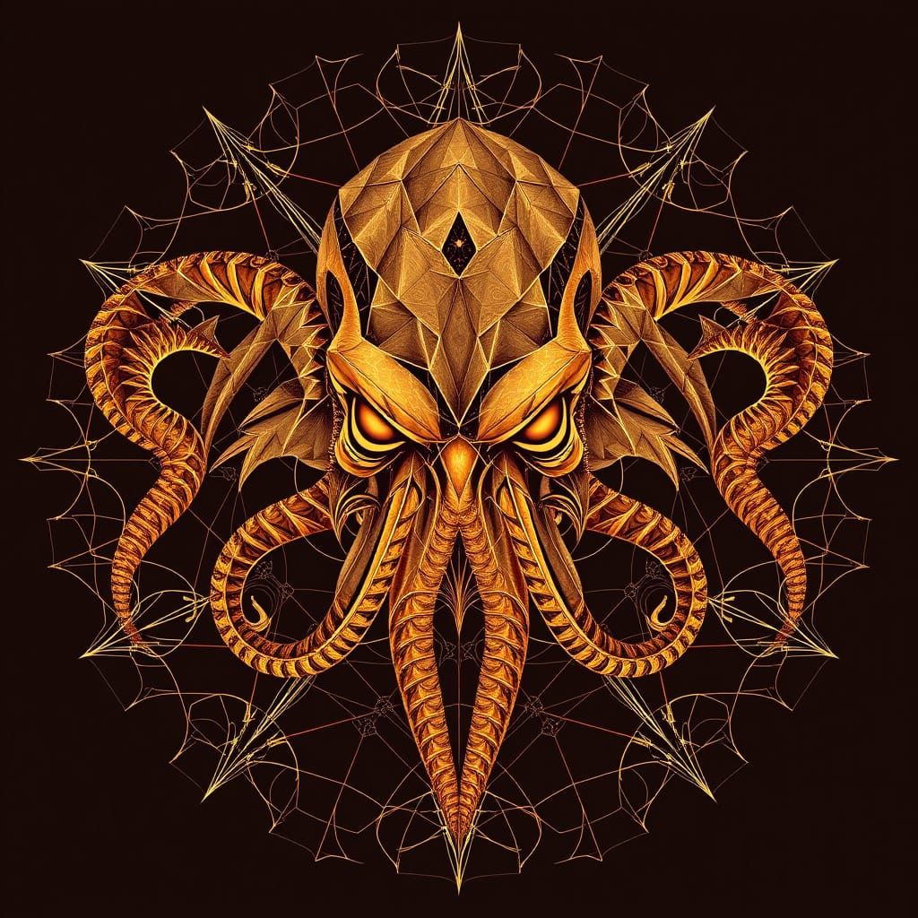 Geometric Cthulhu Portrait in Kirlian Tessellation