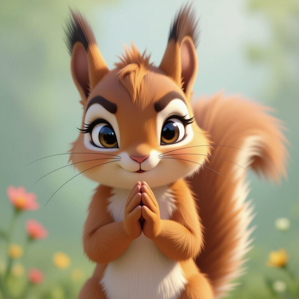 Cartoon Squirrel Begging for Attention in Anime Style