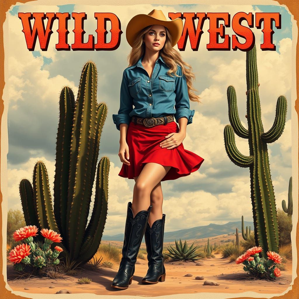 Gorgeous Female Outlaw in Vintage Wild West Style