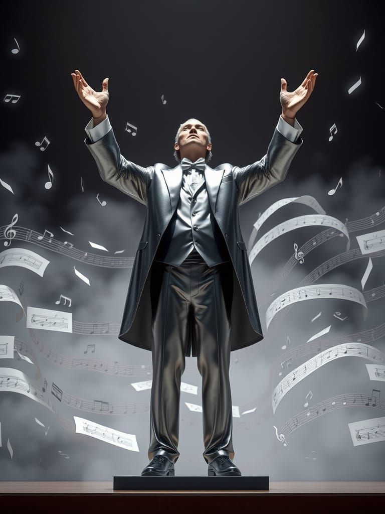 Dramatic 3D Sculpture of Orchestra Conductor