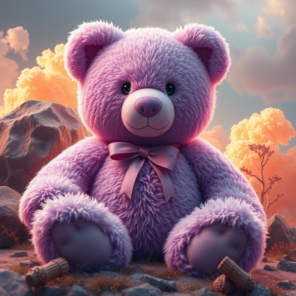 Surreal Lilac Teddy Bear in Ultra-Realistic Concept Art Styl...