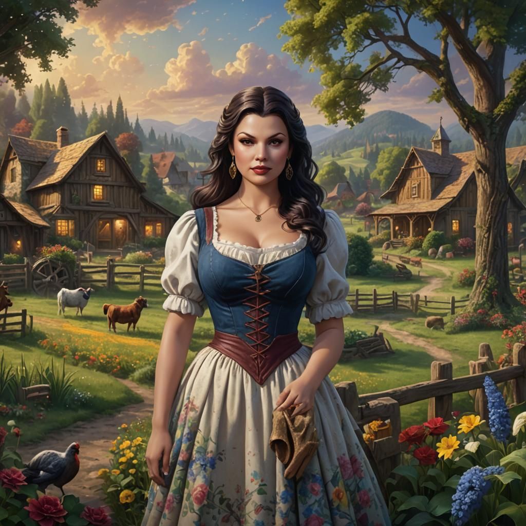 Aria Giovanni on a farm in the style of Thomas Kinkade