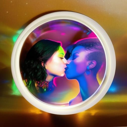 2 Lesbians kissing 3d masterpiece perfect depiction 8k resolution holographic astral cosmic illustration mixed media by ...