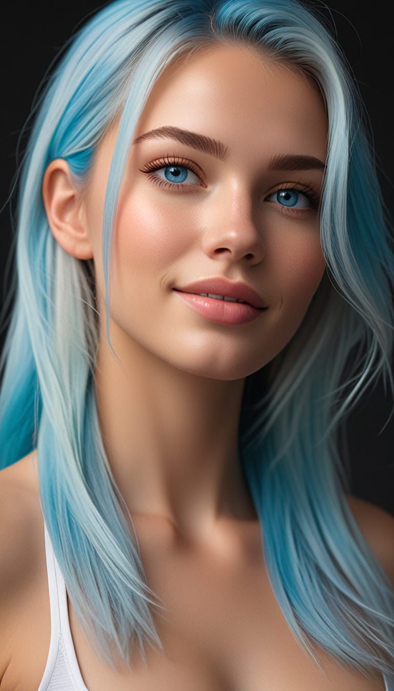 Blue eyes, sky hair