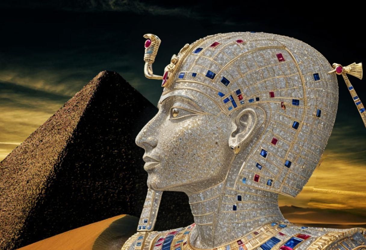 Golden 3D Egyptian Pharaoh with Gemstones
