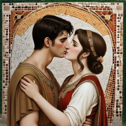 The Kiss: A Pompeii-Style Mosaic