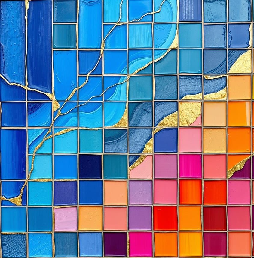 Luxurious, Abstract Rainbow Mosaic in Bold, Thick Layers
