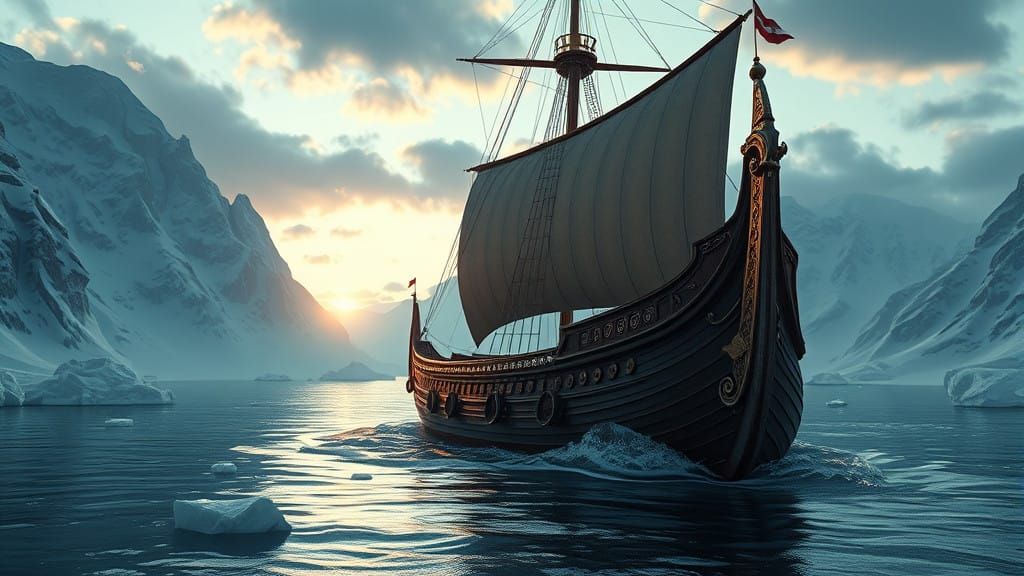 Sailing Viking Longship in Nordic Dawn