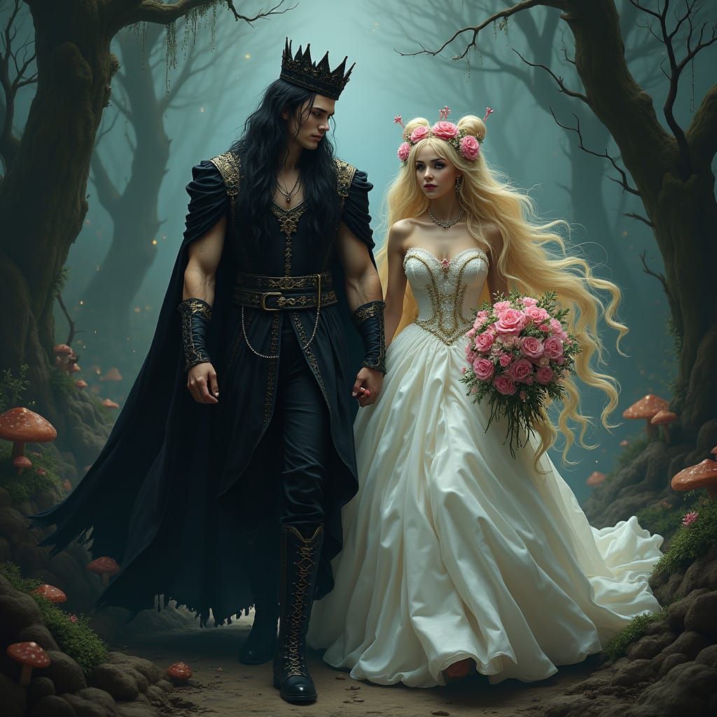Dark King and Bride Walk Through Underworld in Ethereal Styl...