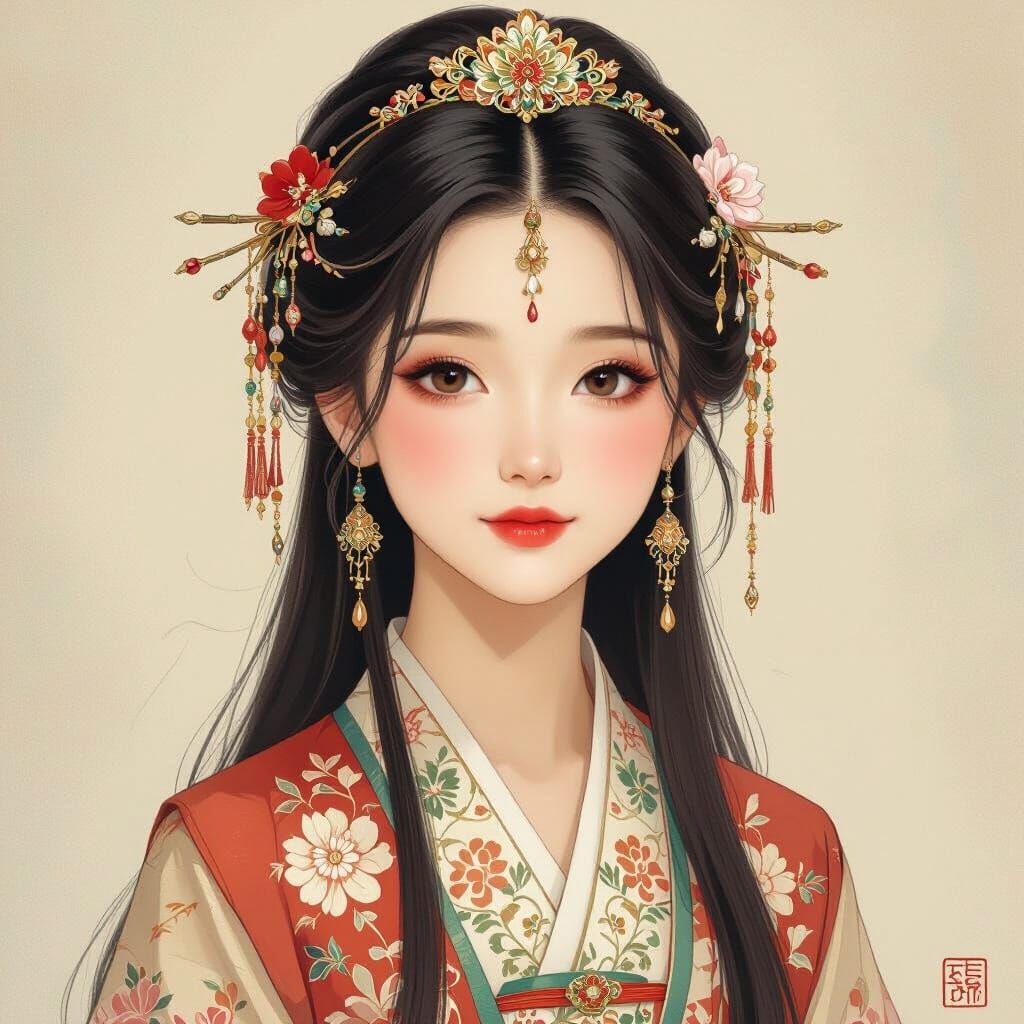 Asian Girl Portrait in Romantic Style