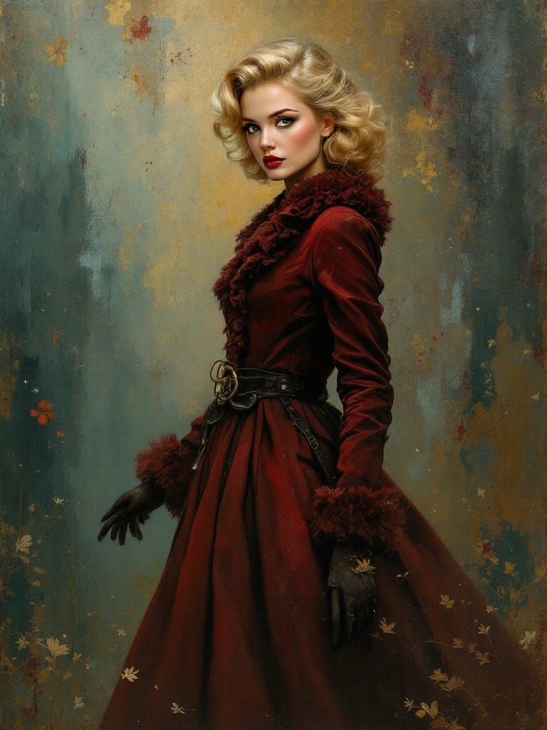 1950s Pin-Up Woman in Tonalist Oil Painting Style