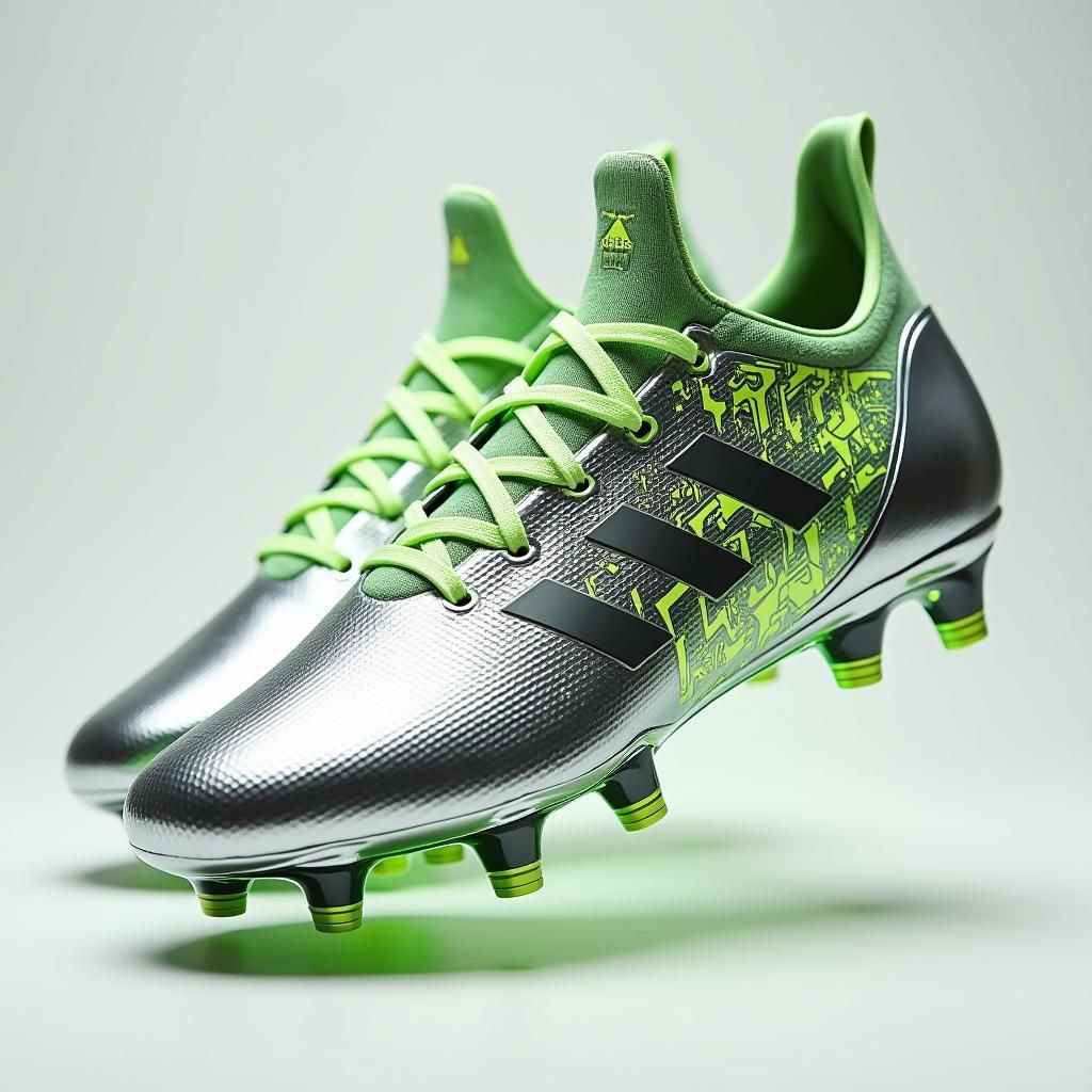 Futuristic Silver Soccer Cleats with Neon Accents