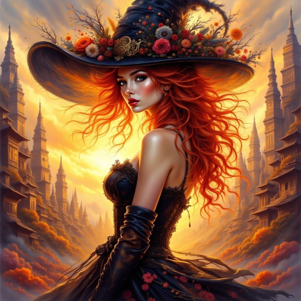 Elegant Lady in Futuristic Cityscape, Anime Style