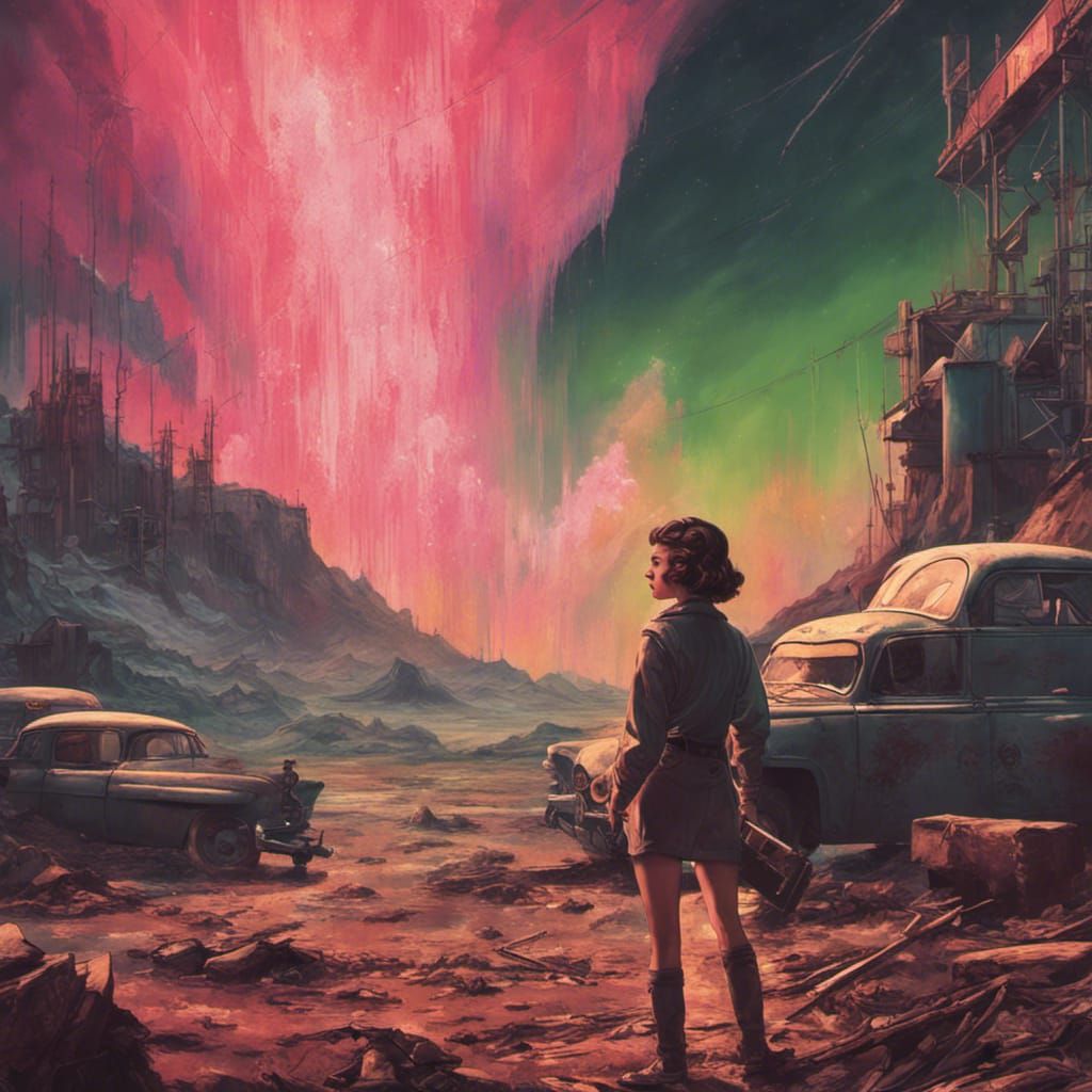 Apocalyptic Aurora: A Vaporwave Girl in Outer Space