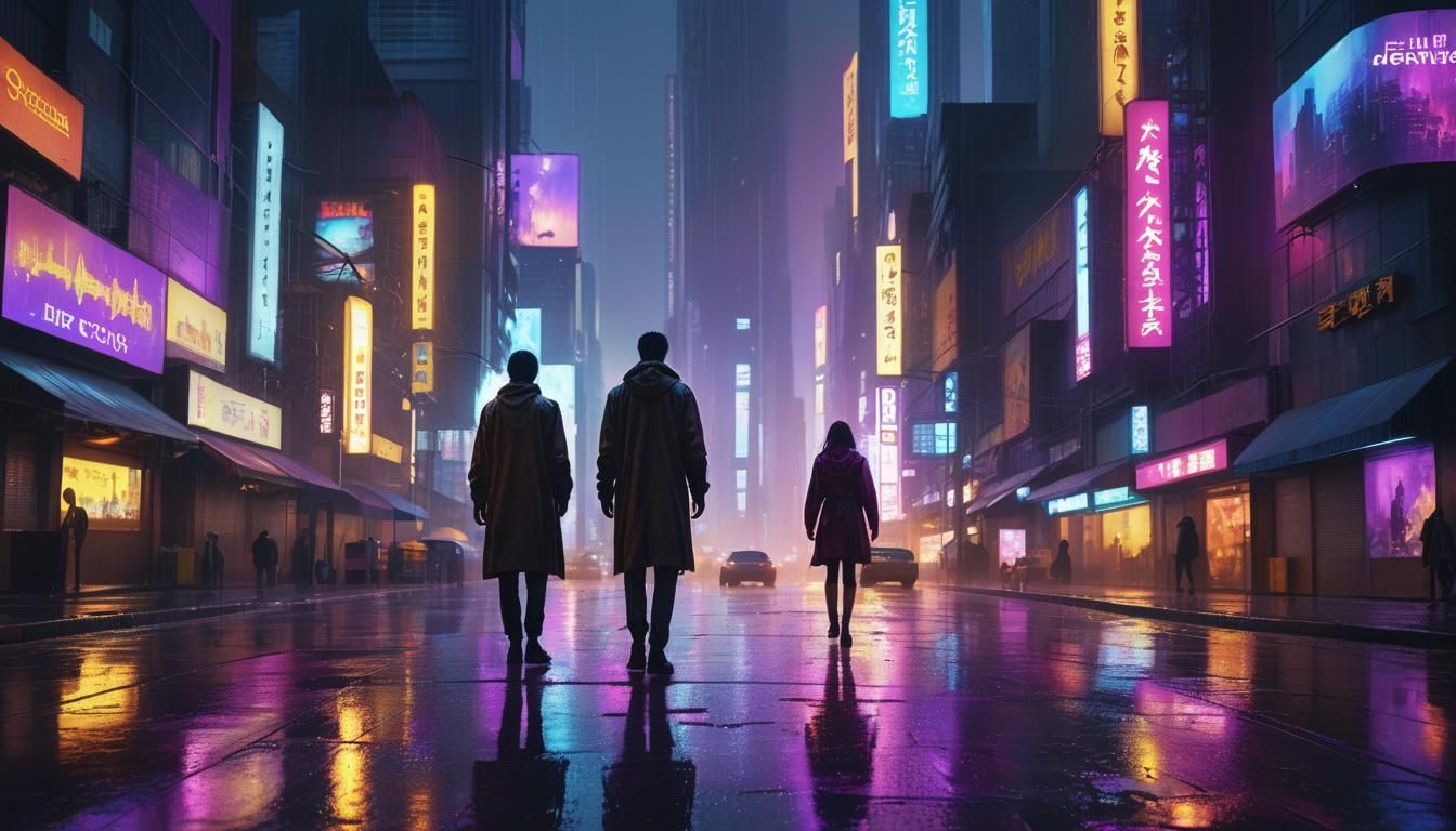 Cyberpunk Metropolis at Golden Hour: Digital Matte Painting