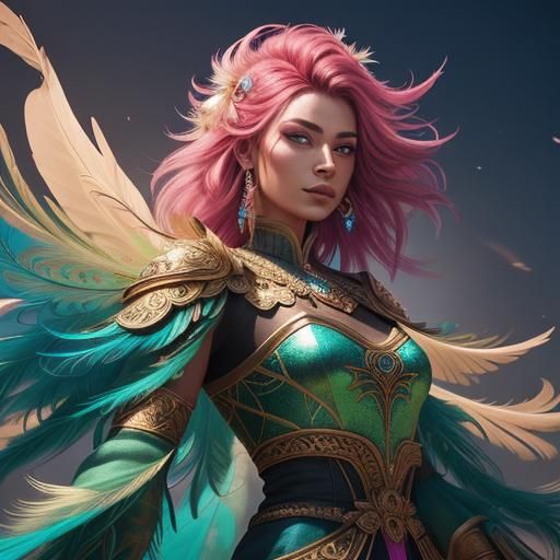 Peacock Woman in a Vibrant Fantasy World