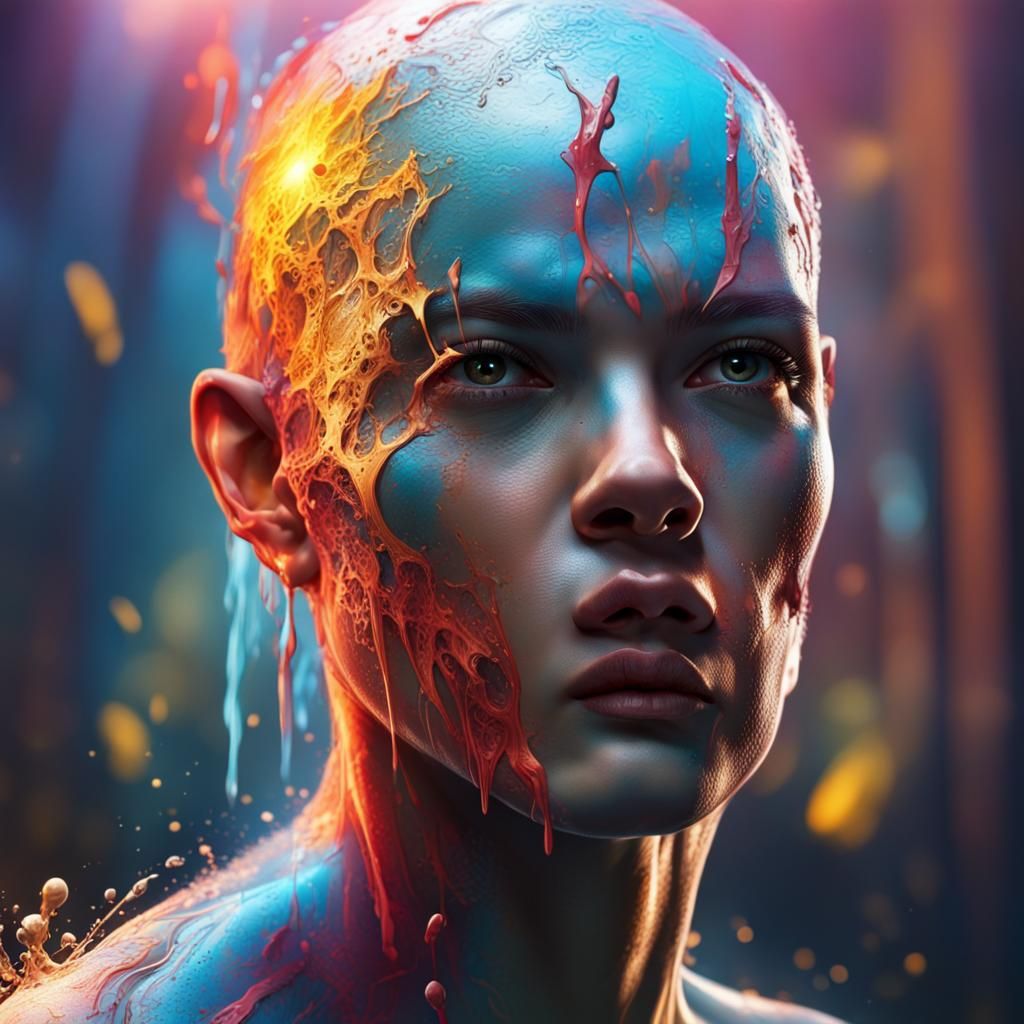 Dramatic Hyperrealistic Face in Splash Art Style