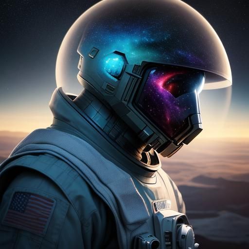 Astronaut Reflecting Nebula in Digital Concept Art