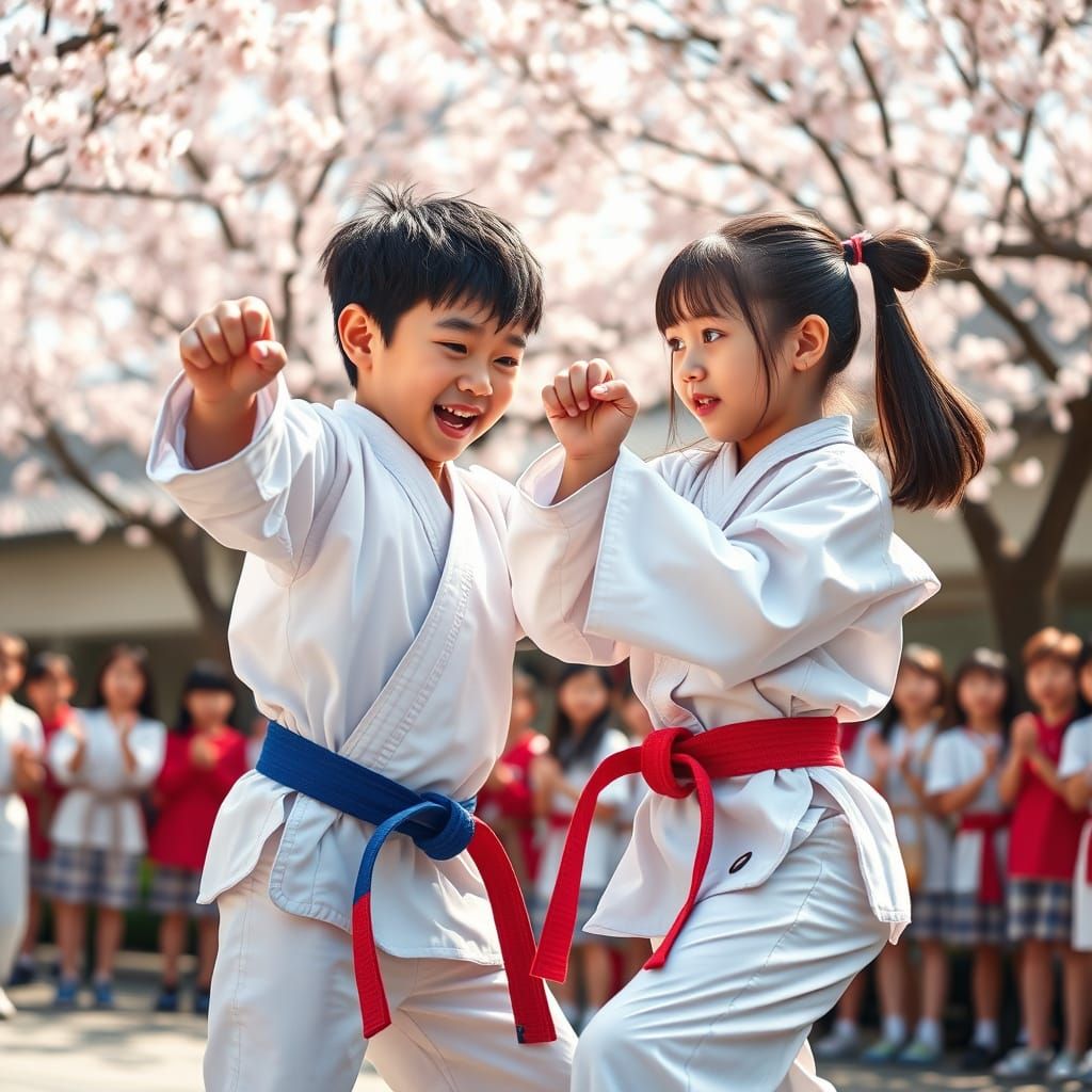 School Karate Sparring Match in Photorealistic Style