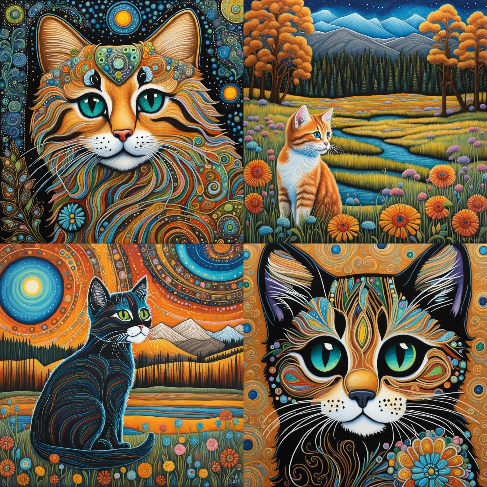 Kitten's Yellowstone Adventure: Folk Art Style