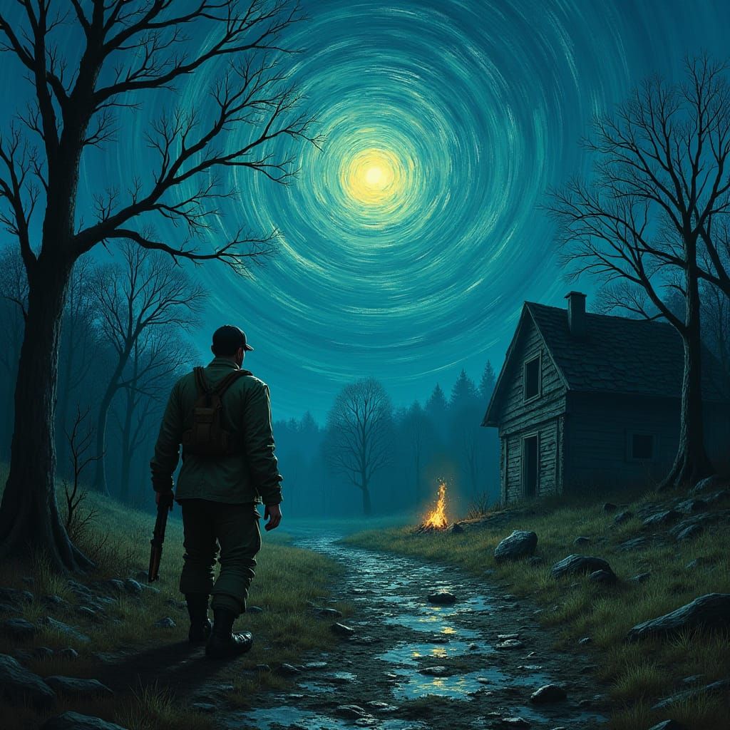 Post-Apocalyptic Survivor in Starry Night Style