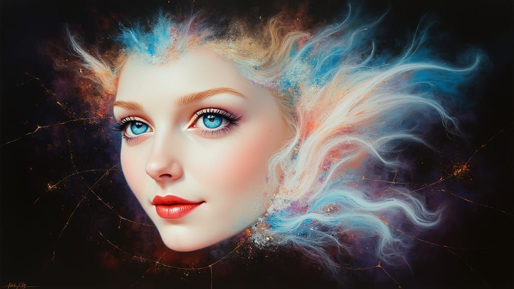 Dreamy Female Portrait in Vibrant Oil Painting