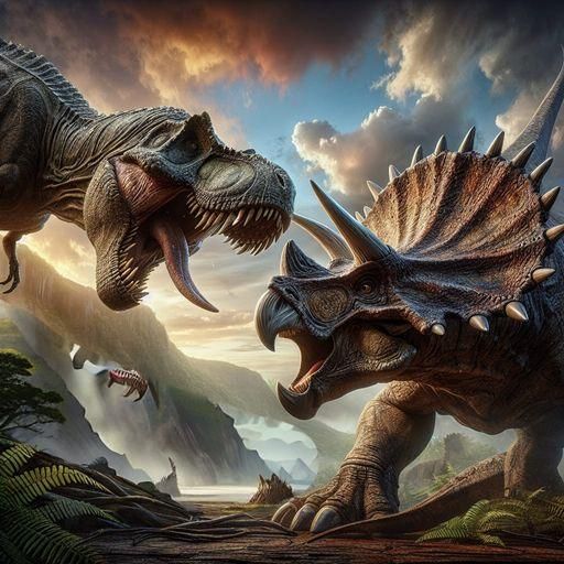 Dinosaurs in Ancient Epic Battle Scene
