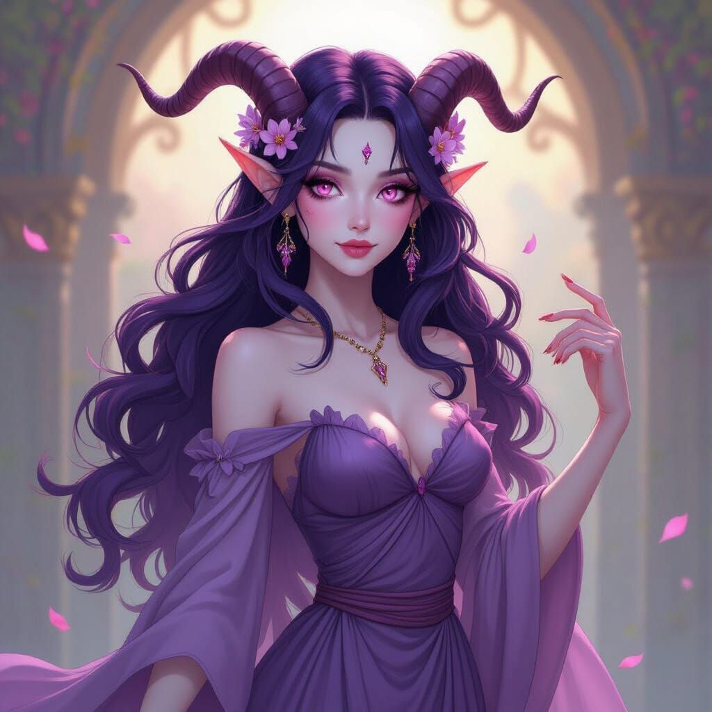 Elegant Tiefling Bard Dancer in Flowing Dress