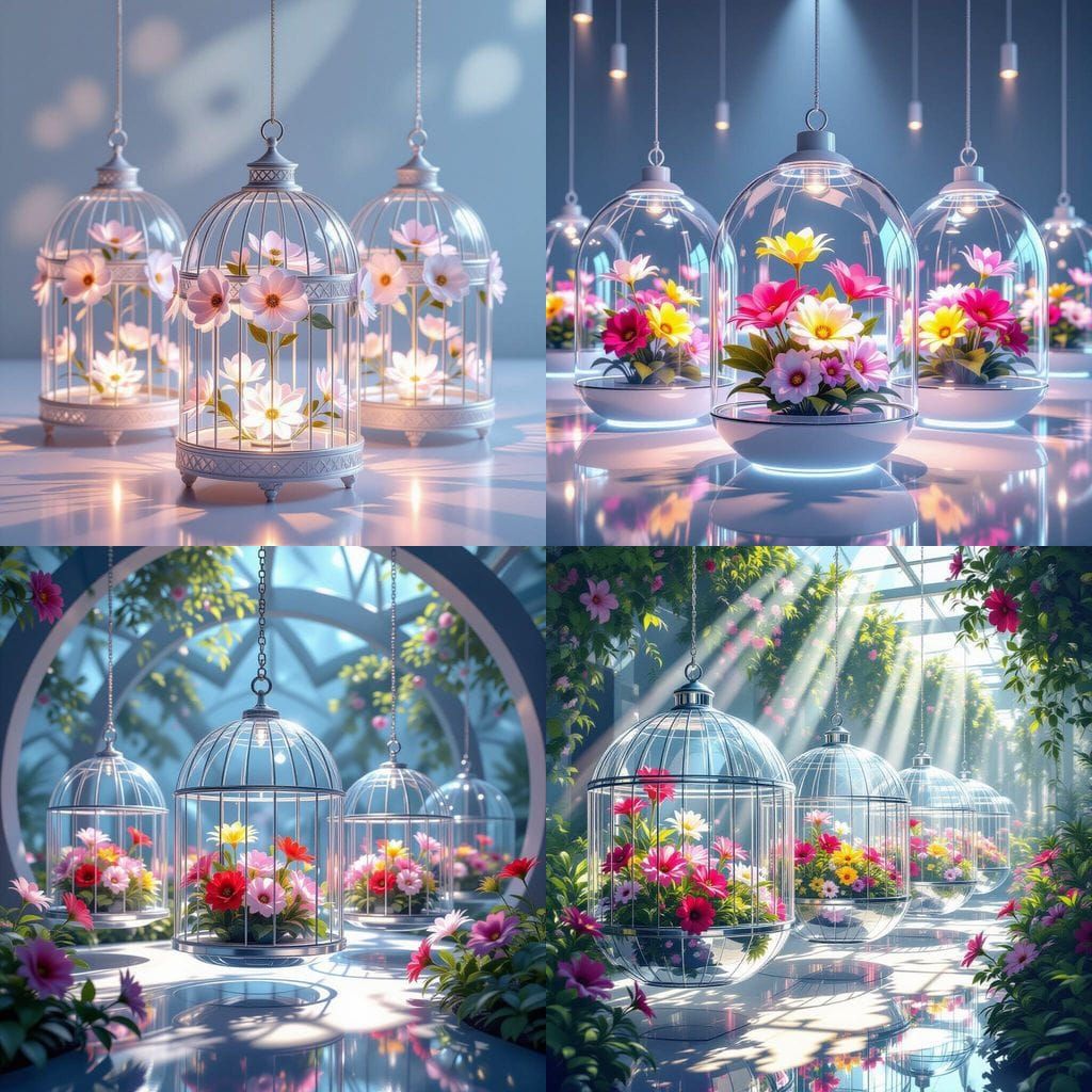 Futuristic Crystal Birdcages with Modern Floral Patterns