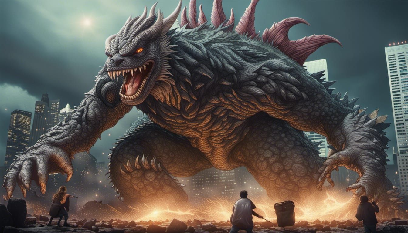 Monsterverse Inspired Kaiju Battle in a Fiery Thunderstorm