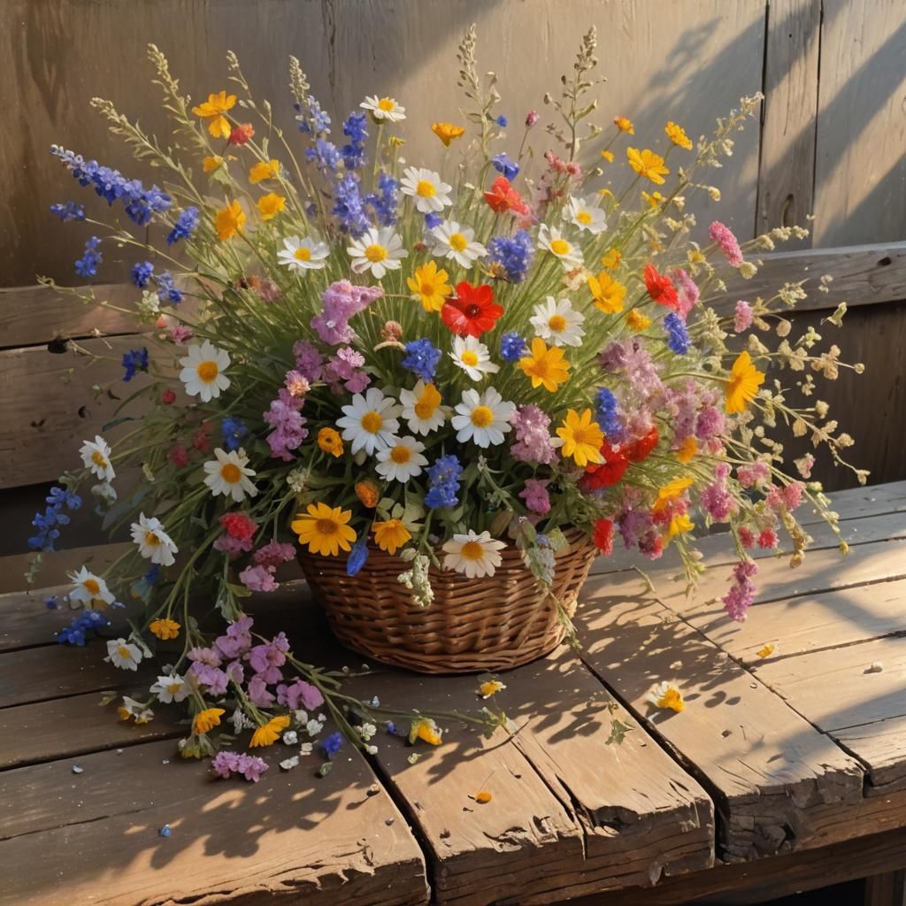 Wildflowers in Basket: Impressionist Still Life