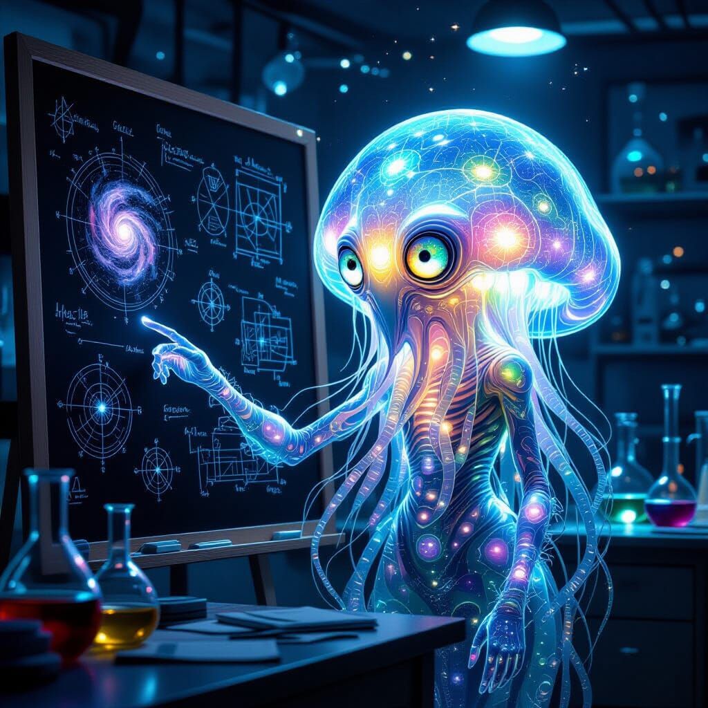 Bioluminescent Cosmic Creature Teaching Science in Ethereal ...