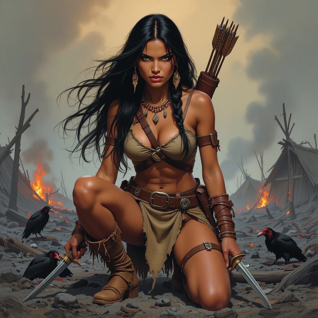 Native Woman's Revenge in Dark Fantasy Illustration Style