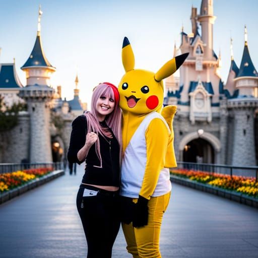 Emo Scene Person with Pikachu at Disneyland