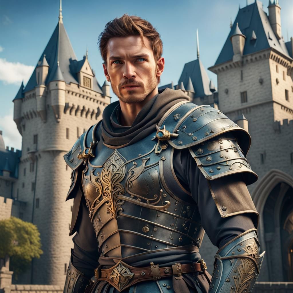 Fantasy Warrior Portrait with Royal Castle, Cinematic Lighti...