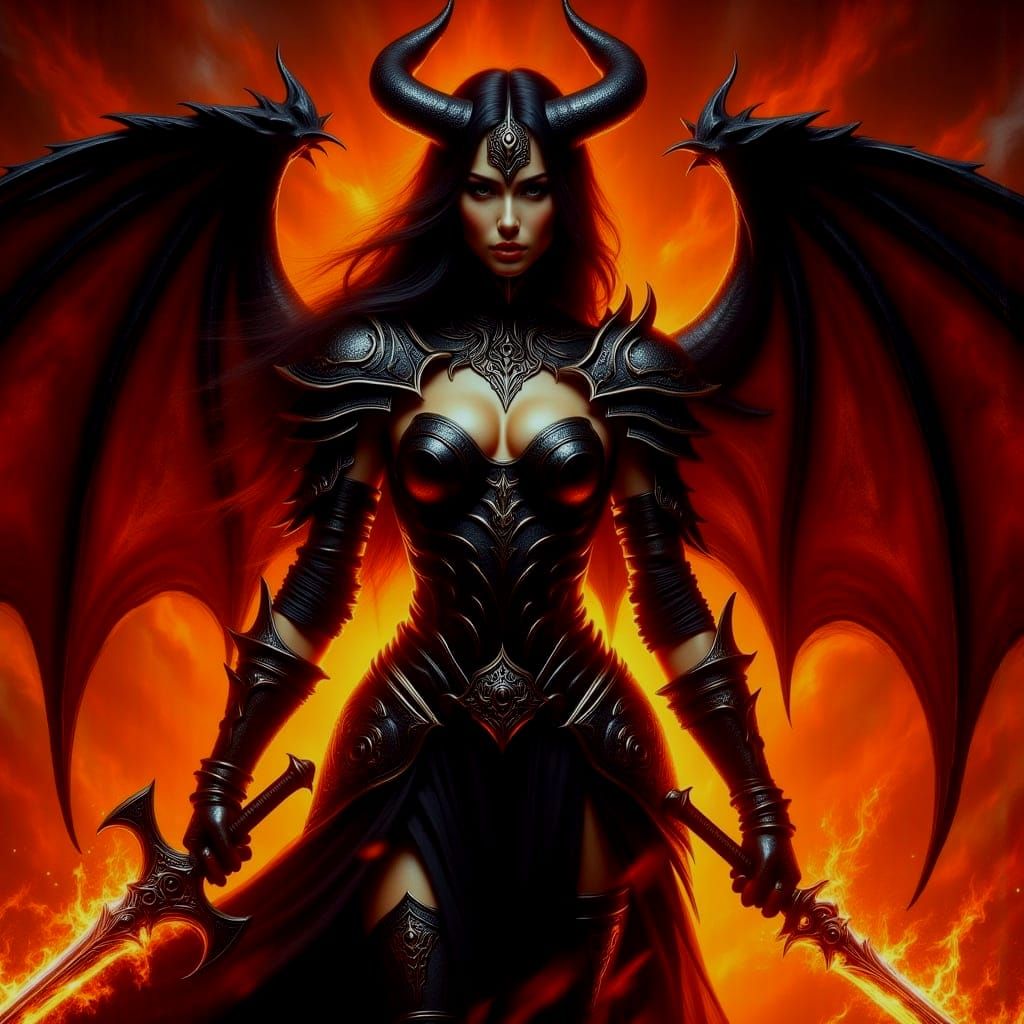 Fierce Female Devil Warrior Ready for Battle