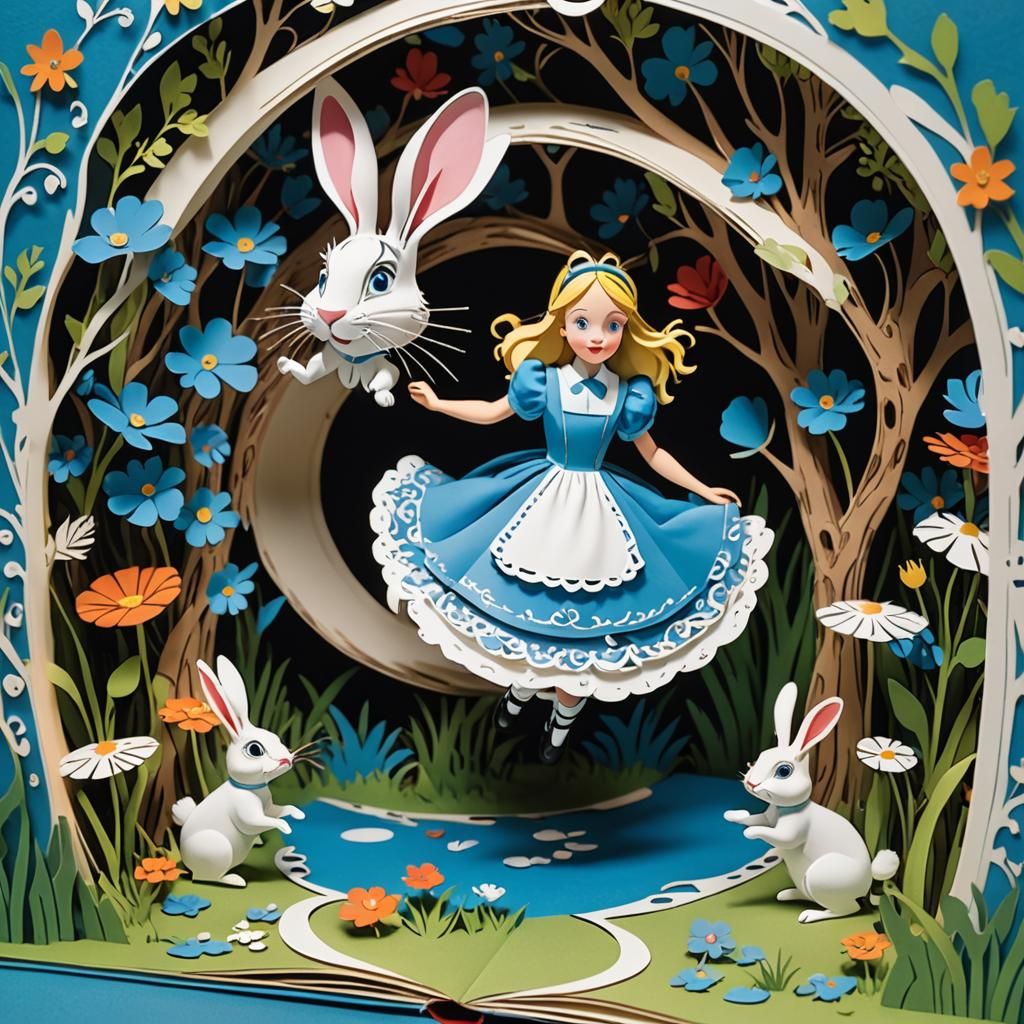 Pop-up book - Alice in Wonderland scene Children's illustrat...