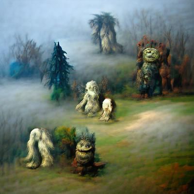 Trolls in Misty Forest, Renaissance Painting