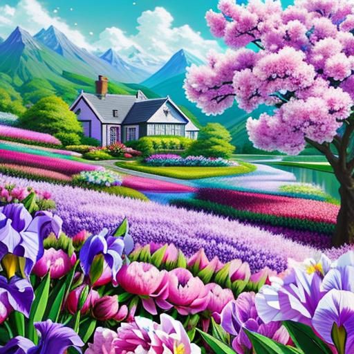 Chromatic Aberration Art: Iris and Peony Bloom