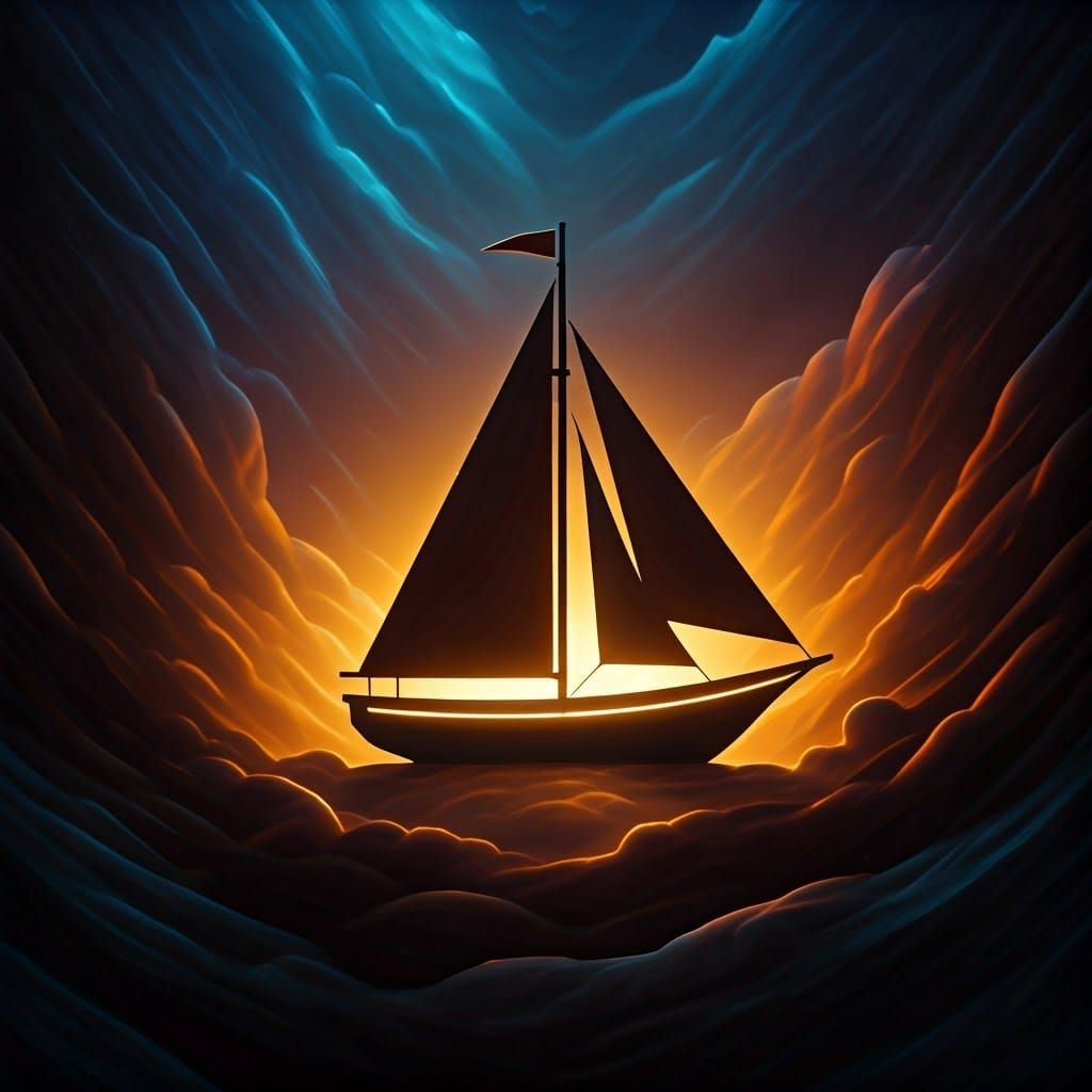 Surreal Sailboat Lamp in Ethereal Atmosphere