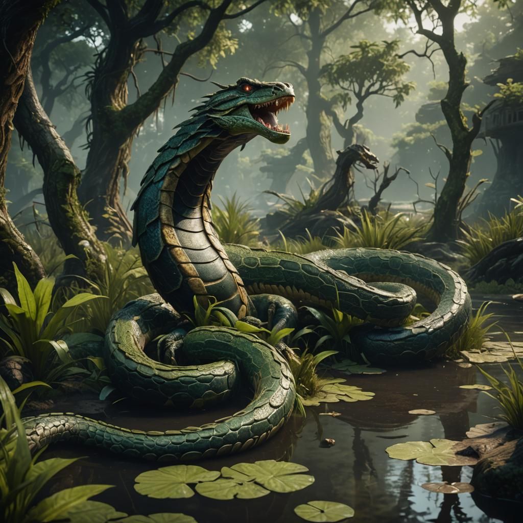 Swamp Cobra Dragon in 3D Cinematic Style