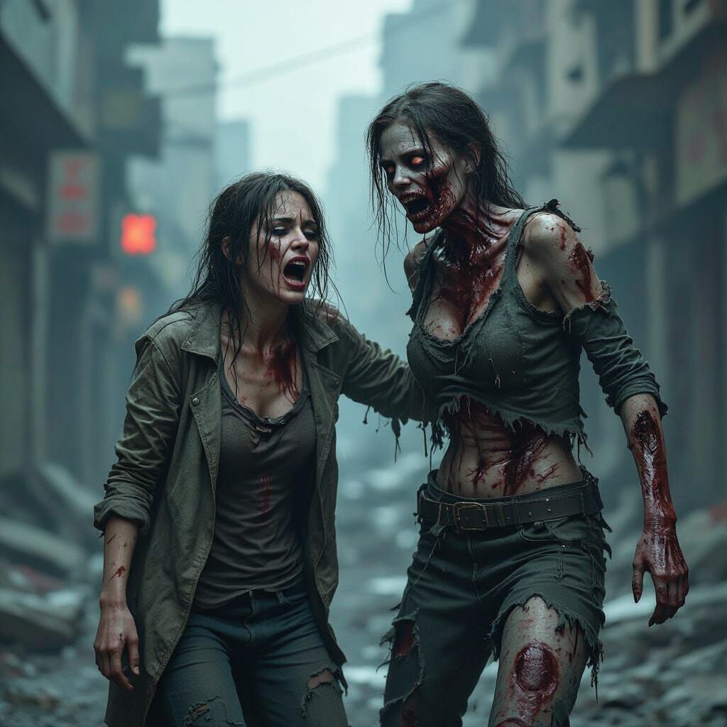 Zombie Attack in Post-Apocalyptic Cityscape