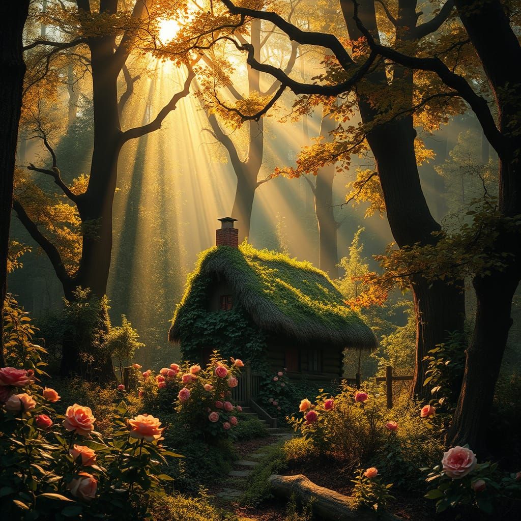 Ancient Forest Sanctuary in Vibrant Autumn Hues