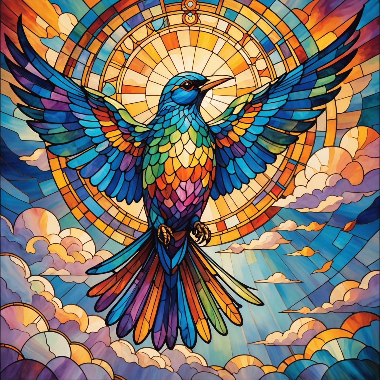 Rainbow Bird with Stained Glass Wings