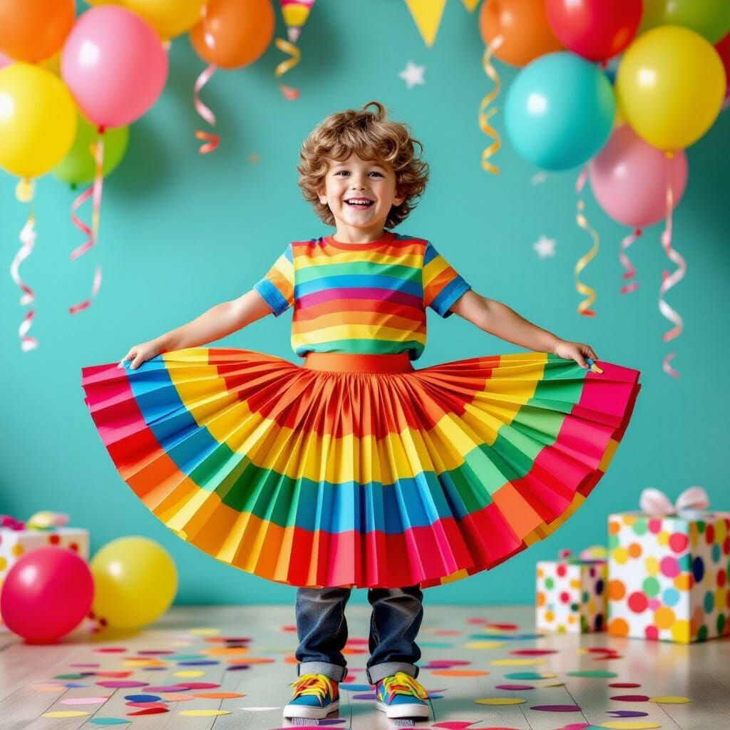 Boy's Joyful Birthday with Rainbow Skirt