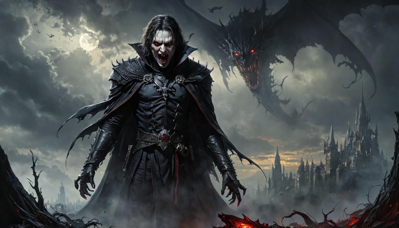 Terrifying Shadow Vampire in Ethereal Oil Painting