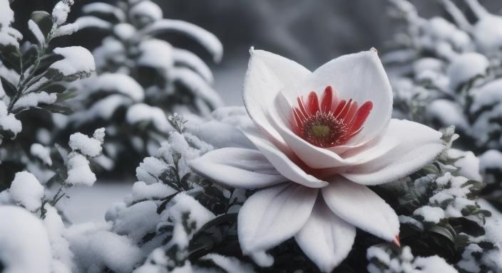 Photorealistic Flower Stands Out in Snow