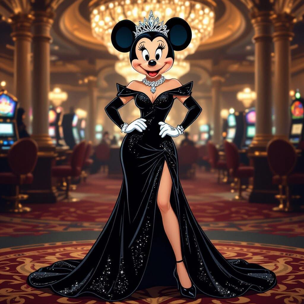 Minnie Mouse Posing in Casino, Art Nouveau Style